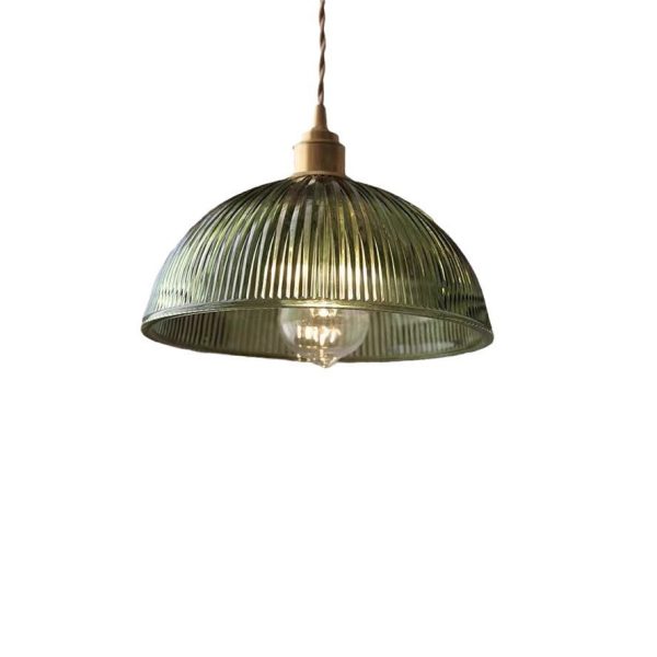 Contemporary Nordic Hat Shape Stripe Glass Brass 1 - Light Pendant Light For Living Room - Image 9