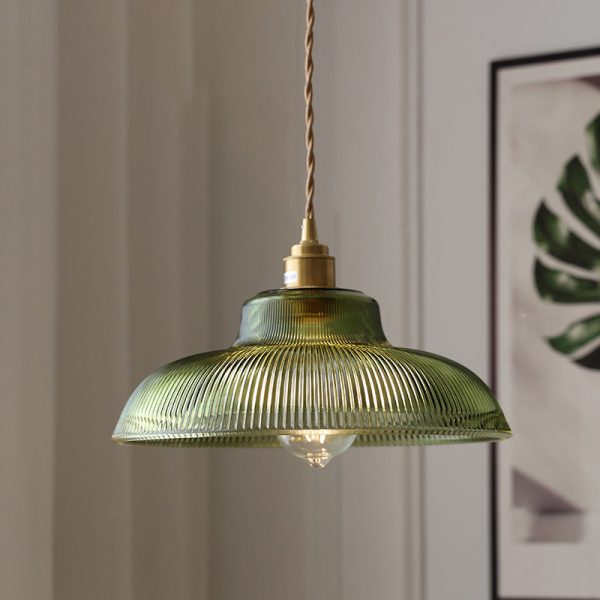 Contemporary Nordic Hat Shape Stripe Glass Brass 1 - Light Pendant Light For Living Room - Image 8