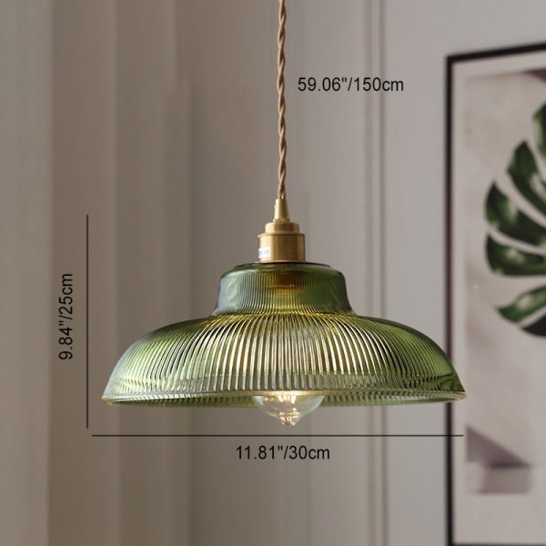 Contemporary Nordic Hat Shape Stripe Glass Brass 1 - Light Pendant Light For Living Room - Image 4