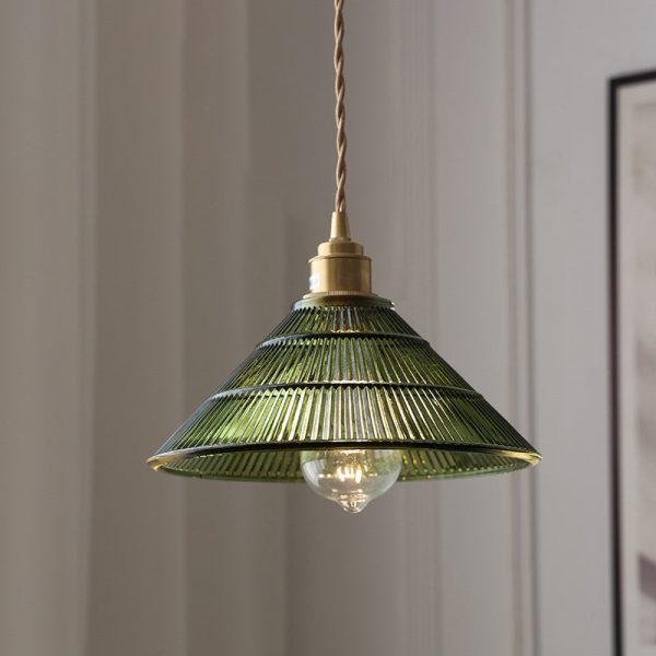 Contemporary Nordic Hat Shape Stripe Glass Brass 1 - Light Pendant Light For Living Room - Image 2