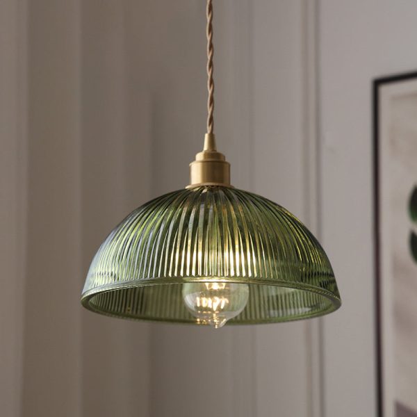 Contemporary Nordic Hat Shape Stripe Glass Brass 1 - Light Pendant Light For Living Room - Image 3