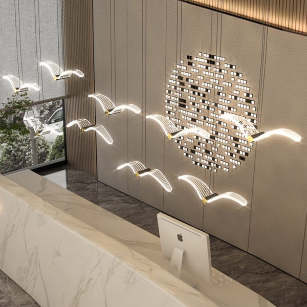 Contemporary Creative Seagull Iron Acrylic LED Pendant Light For Dining Room - Image 13