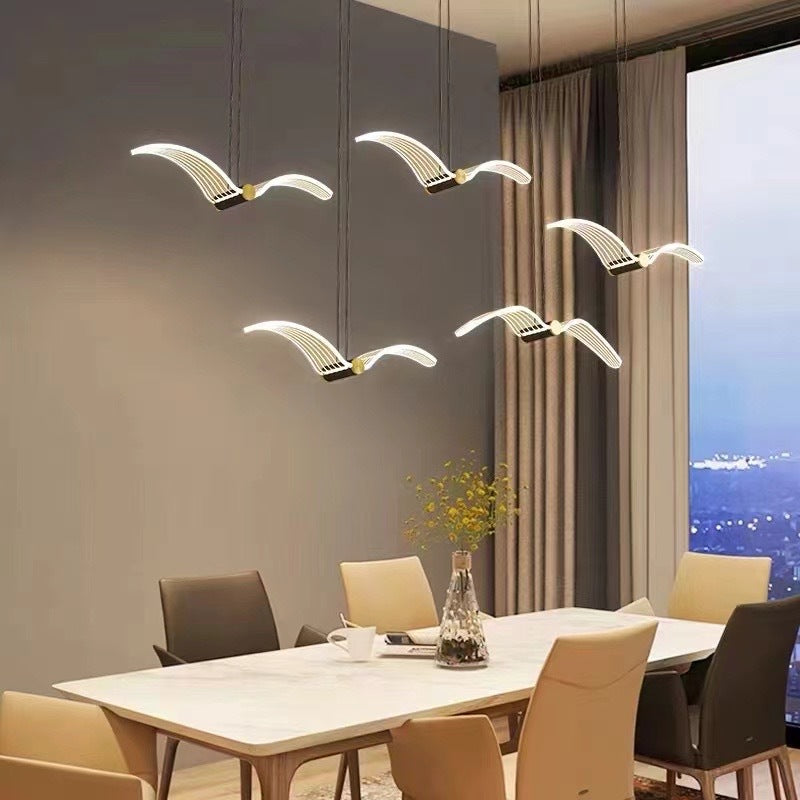 BS-Lighting-LA00394-18.jpg Contemporary Creative Seagull Iron Acrylic LED Pendant Light For Dining Room - Image 1