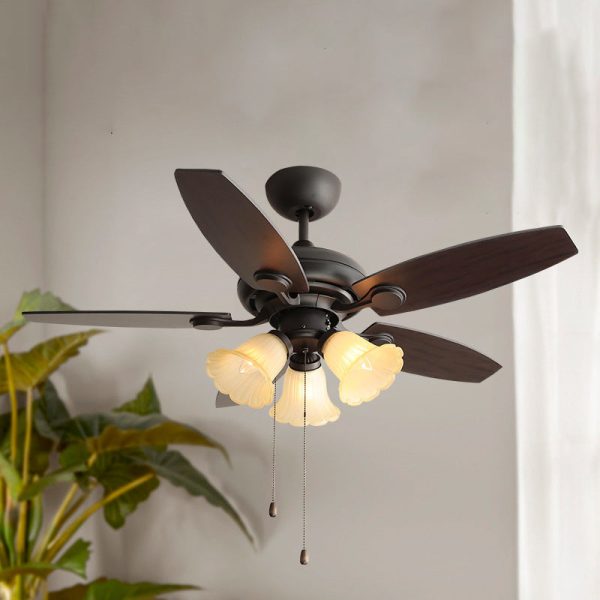 Traditional French Iron Fan Flower Glass Shade 3/5 - Light Downrods Ceiling Fan Light For Living Room - Image 18