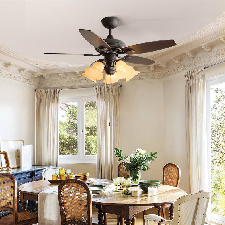 BS-Lighting-LA00420-10.jpg Traditional French Iron Fan Flower Glass Shade 3/5 - Light Downrods Ceiling Fan Light For Living Room - Image 1