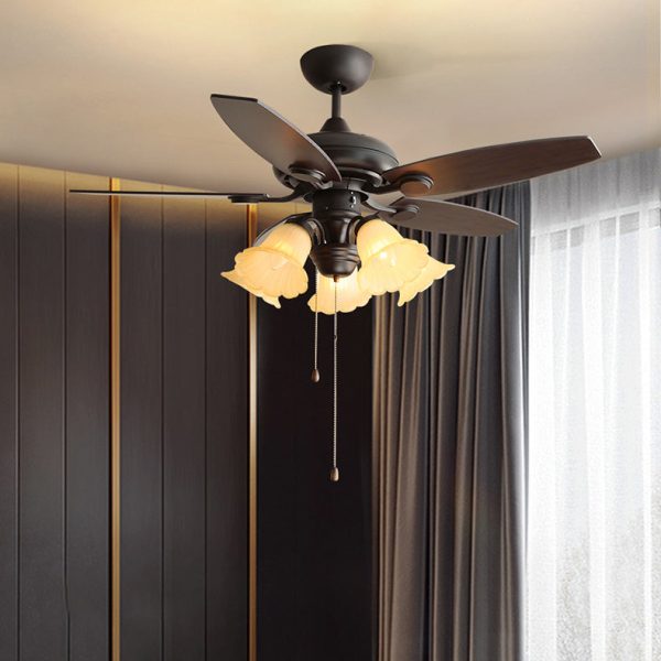 Traditional French Iron Fan Flower Glass Shade 3/5 - Light Downrods Ceiling Fan Light For Living Room - Image 13