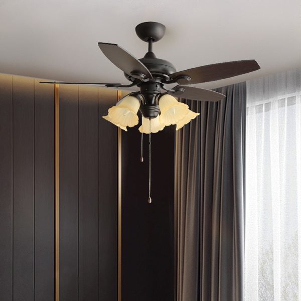 Traditional French Iron Fan Flower Glass Shade 3/5 - Light Downrods Ceiling Fan Light For Living Room - Image 17