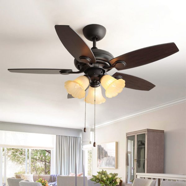 Traditional French Iron Fan Flower Glass Shade 3/5 - Light Downrods Ceiling Fan Light For Living Room - Image 16
