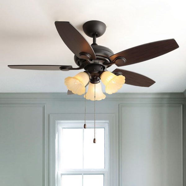 Traditional French Iron Fan Flower Glass Shade 3/5 - Light Downrods Ceiling Fan Light For Living Room - Image 14