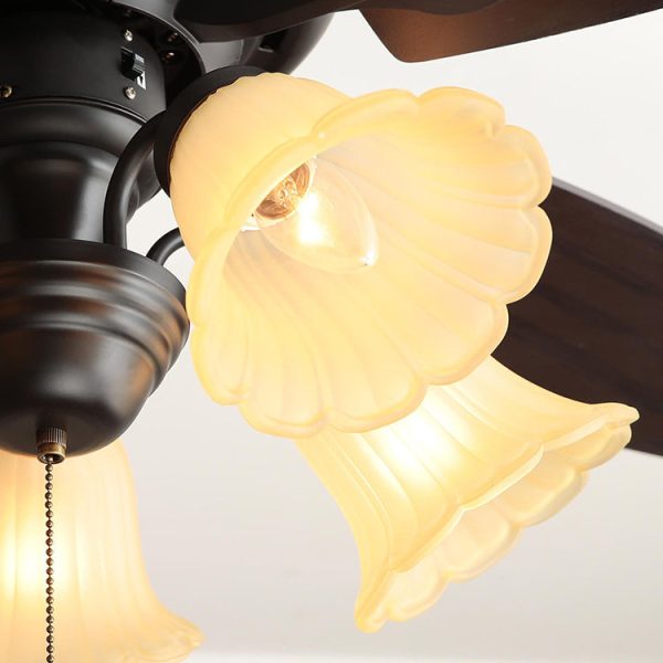 Traditional French Iron Fan Flower Glass Shade 3/5 - Light Downrods Ceiling Fan Light For Living Room - Image 10