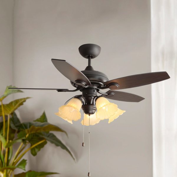 Traditional French Iron Fan Flower Glass Shade 3/5 - Light Downrods Ceiling Fan Light For Living Room - Image 19