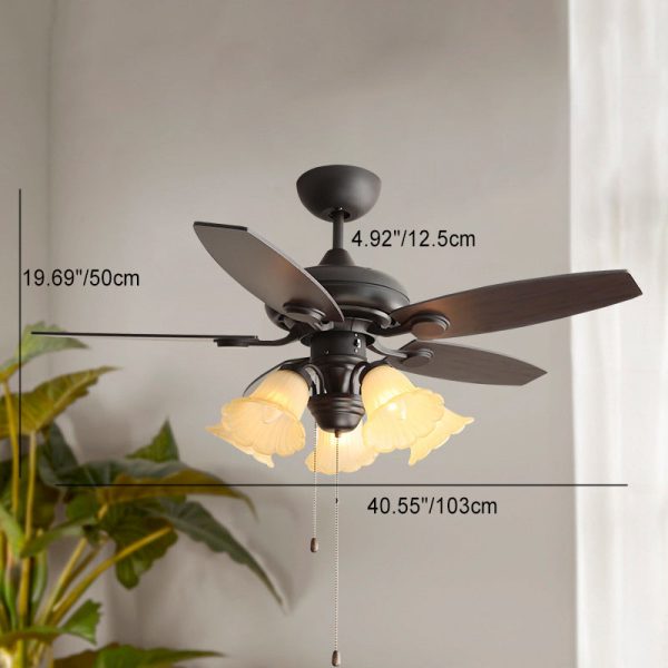 Traditional French Iron Fan Flower Glass Shade 3/5 - Light Downrods Ceiling Fan Light For Living Room - Image 5