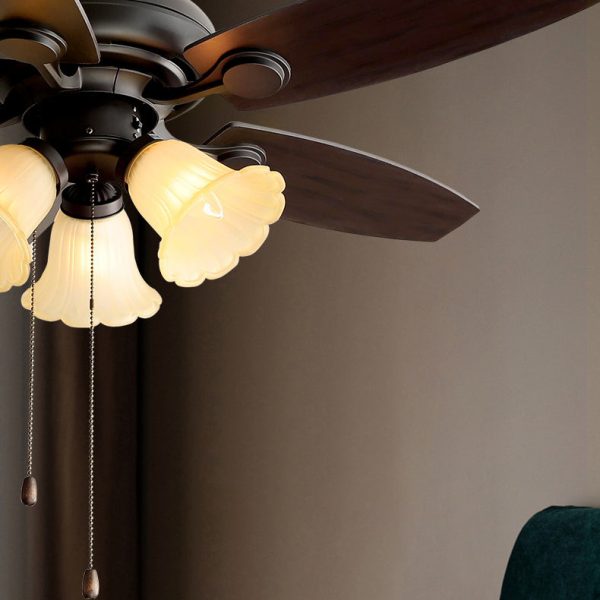 Traditional French Iron Fan Flower Glass Shade 3/5 - Light Downrods Ceiling Fan Light For Living Room - Image 7