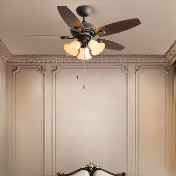 Traditional French Iron Fan Flower Glass Shade 3/5 - Light Downrods Ceiling Fan Light For Living Room - Image 12