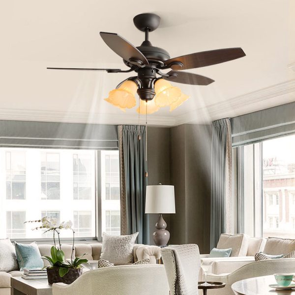 Traditional French Iron Fan Flower Glass Shade 3/5 - Light Downrods Ceiling Fan Light For Living Room - Image 3
