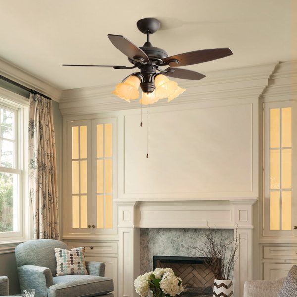 Traditional French Iron Fan Flower Glass Shade 3/5 - Light Downrods Ceiling Fan Light For Living Room - Image 2