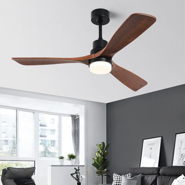 Contemporary Nordic Three Fan Blades Carbon Steel Solid Wood LED Downrods Ceiling Fan Light For Living Room - Image 2