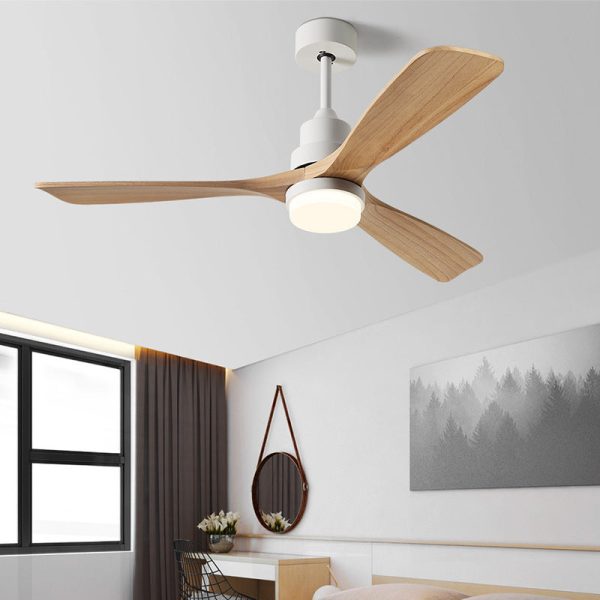 Contemporary Nordic Three Fan Blades Carbon Steel Solid Wood LED Downrods Ceiling Fan Light For Living Room - Image 3