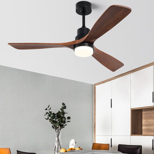 Contemporary Nordic Three Fan Blades Carbon Steel Solid Wood LED Downrods Ceiling Fan Light For Living Room - Image 12