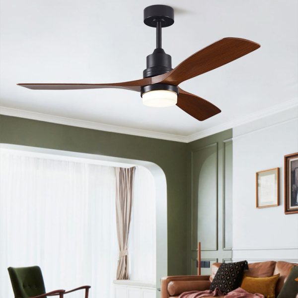 Contemporary Nordic Three Fan Blades Carbon Steel Solid Wood LED Downrods Ceiling Fan Light For Living Room - Image 10