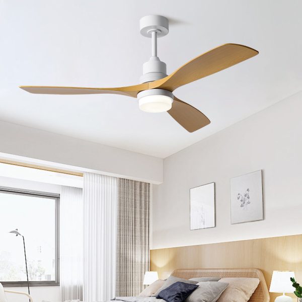 Contemporary Nordic Three Fan Blades Carbon Steel Solid Wood LED Downrods Ceiling Fan Light For Living Room - Image 13
