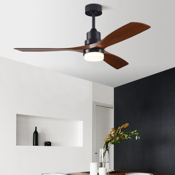 Contemporary Nordic Three Fan Blades Carbon Steel Solid Wood LED Downrods Ceiling Fan Light For Living Room - Image 14