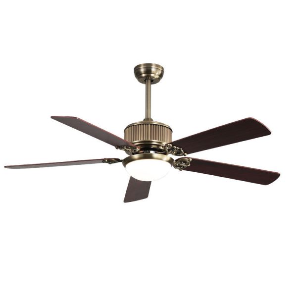 Contemporary Nordic Five Fan Blades Copper Wood Glass LED Downrods Ceiling Fan Light For Living Room - Image 12