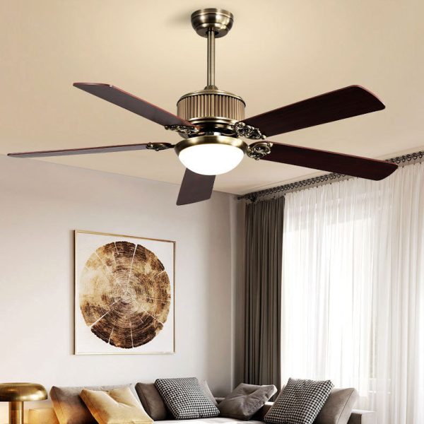 Contemporary Nordic Five Fan Blades Copper Wood Glass LED Downrods Ceiling Fan Light For Living Room - Image 9