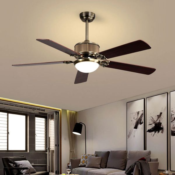 Contemporary Nordic Five Fan Blades Copper Wood Glass LED Downrods Ceiling Fan Light For Living Room - Image 10