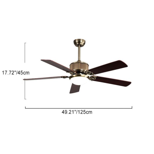 Contemporary Nordic Five Fan Blades Copper Wood Glass LED Downrods Ceiling Fan Light For Living Room - Image 4