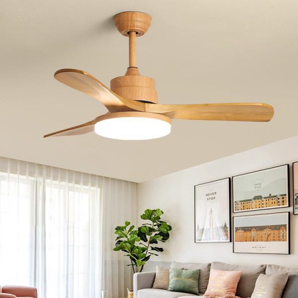 Contemporary Nordic Three Fan Blades Solid Wood Acrylic Hardware LED Downrods Ceiling Fan Light For Dining Room - Image 3