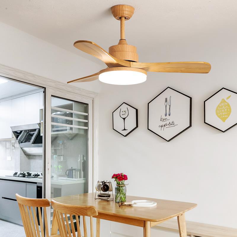 BS-Lighting-LA00436-6.jpg Contemporary Nordic Three Fan Blades Solid Wood Acrylic Hardware LED Downrods Ceiling Fan Light For Dining Room - Image 1