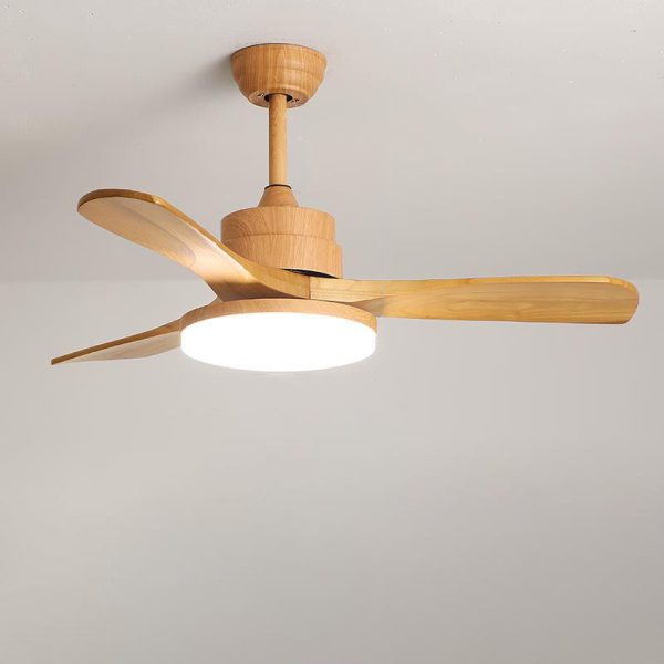 Contemporary Nordic Three Fan Blades Solid Wood Acrylic Hardware LED Downrods Ceiling Fan Light For Dining Room - Image 9