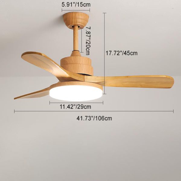 Contemporary Nordic Three Fan Blades Solid Wood Acrylic Hardware LED Downrods Ceiling Fan Light For Dining Room - Image 4