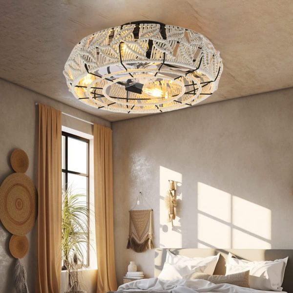 Traditional Vintage Round Iron Linen 4 - Light Semi-Flush Mount Ceiling Fan Light For Living Room - Image 2