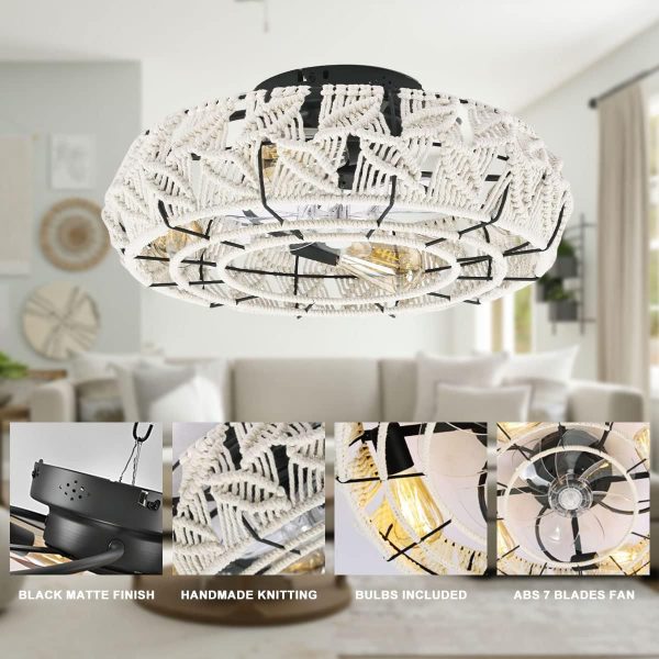 Traditional Vintage Round Iron Linen 4 - Light Semi-Flush Mount Ceiling Fan Light For Living Room - Image 5