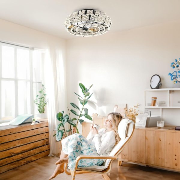 Traditional Vintage Round Iron Linen 4 - Light Semi-Flush Mount Ceiling Fan Light For Living Room - Image 9