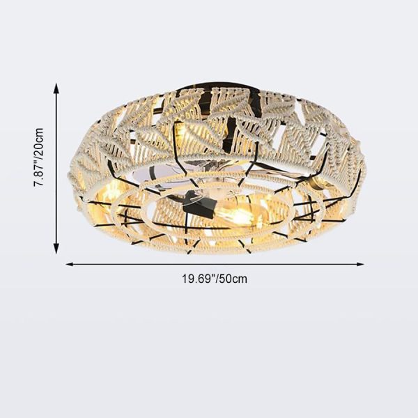 Traditional Vintage Round Iron Linen 4 - Light Semi-Flush Mount Ceiling Fan Light For Living Room - Image 4