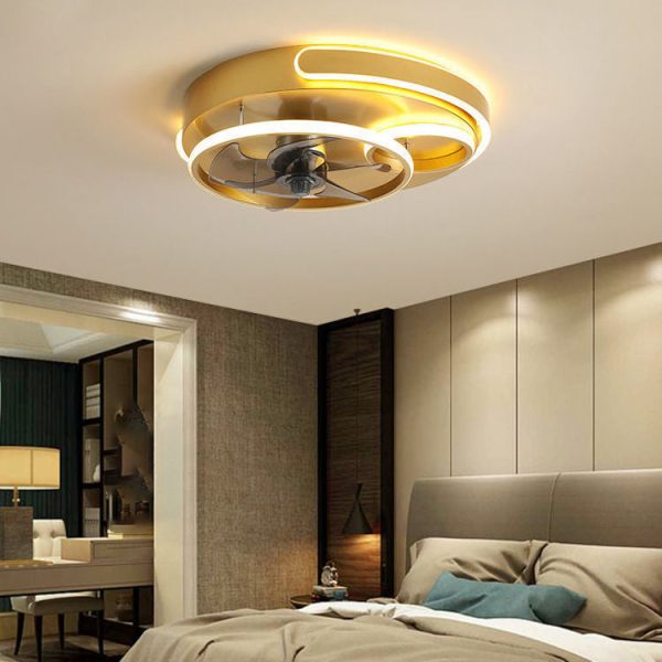 Contemporary Nordic Round Five Fan Blades Iron Aluminum ABS LED Flush Mount Ceiling Fan Light For Bedroom - Image 10