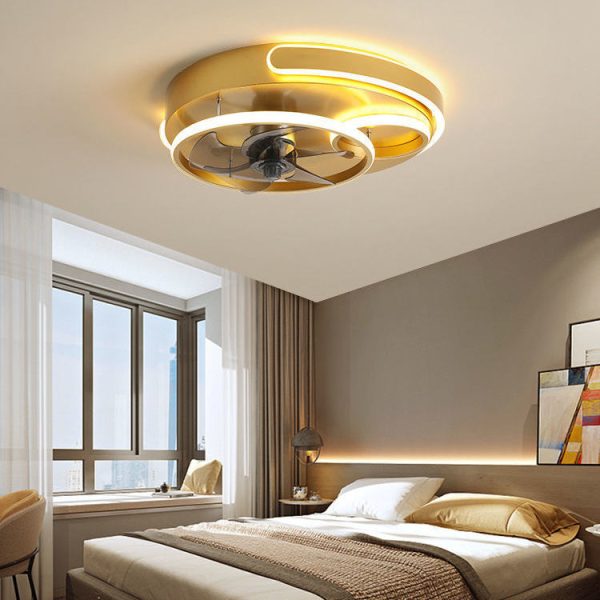 Contemporary Nordic Round Five Fan Blades Iron Aluminum ABS LED Flush Mount Ceiling Fan Light For Bedroom - Image 2