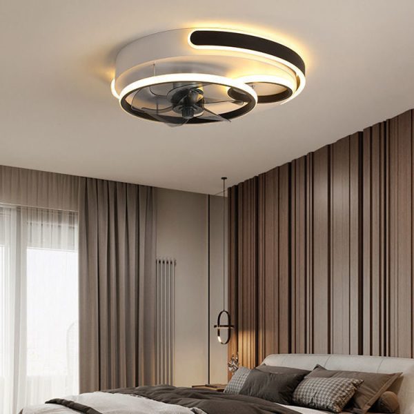 Contemporary Nordic Round Five Fan Blades Iron Aluminum ABS LED Flush Mount Ceiling Fan Light For Bedroom - Image 3