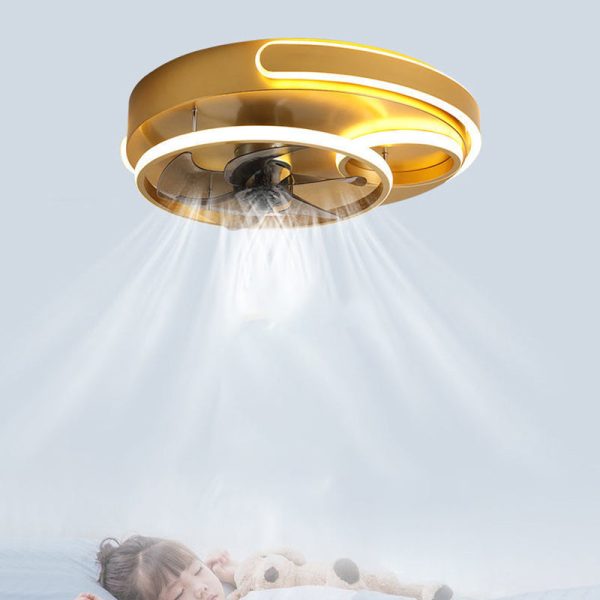 Contemporary Nordic Round Five Fan Blades Iron Aluminum ABS LED Flush Mount Ceiling Fan Light For Bedroom - Image 8