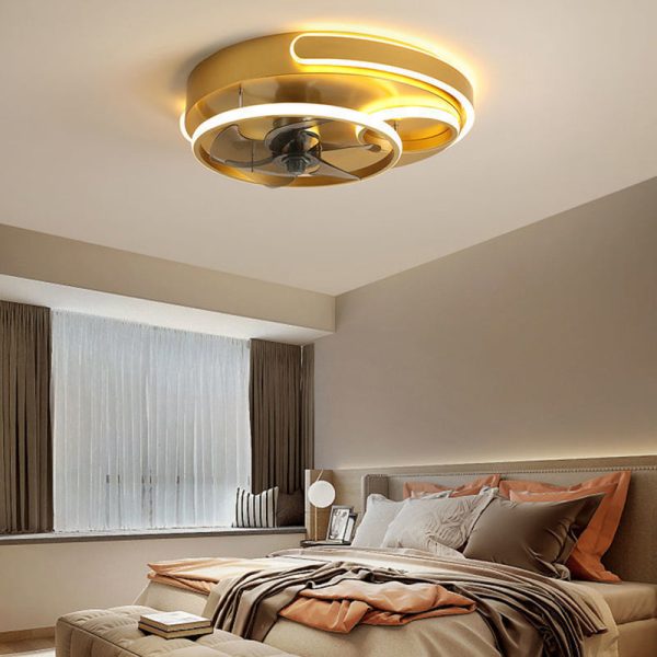 Contemporary Nordic Round Five Fan Blades Iron Aluminum ABS LED Flush Mount Ceiling Fan Light For Bedroom - Image 9