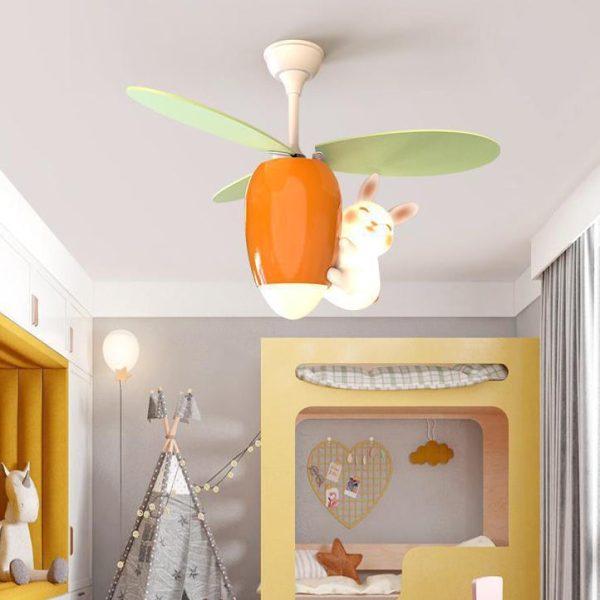 Contemporary Creative Carrot Rabbit Three Fan Blades PE Copper Iron LED Downrods Ceiling Fan Light For Bedroom - Image 2