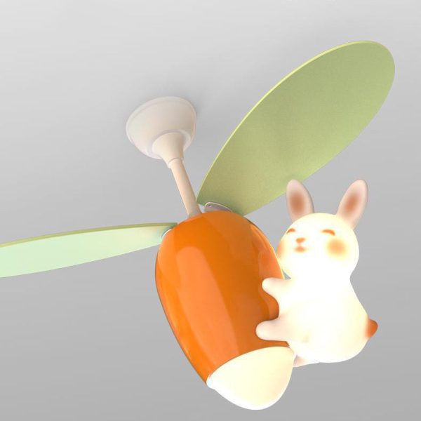 Contemporary Creative Carrot Rabbit Three Fan Blades PE Copper Iron LED Downrods Ceiling Fan Light For Bedroom - Image 7