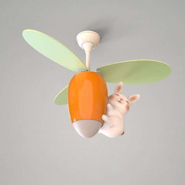 Contemporary Creative Carrot Rabbit Three Fan Blades PE Copper Iron LED Downrods Ceiling Fan Light For Bedroom - Image 10