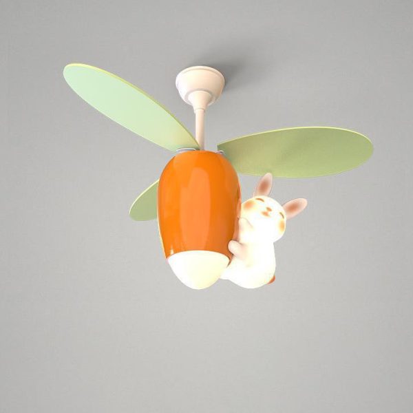Contemporary Creative Carrot Rabbit Three Fan Blades PE Copper Iron LED Downrods Ceiling Fan Light For Bedroom - Image 9
