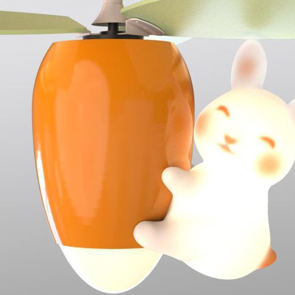 Contemporary Creative Carrot Rabbit Three Fan Blades PE Copper Iron LED Downrods Ceiling Fan Light For Bedroom - Image 6