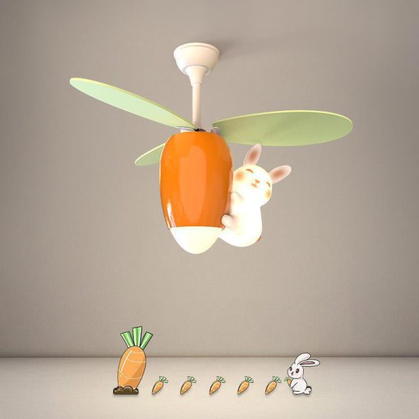 Contemporary Creative Carrot Rabbit Three Fan Blades PE Copper Iron LED Downrods Ceiling Fan Light For Bedroom - Image 8