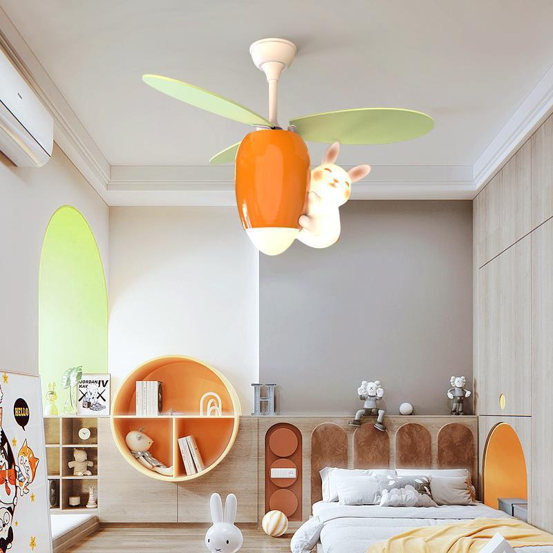 BS-Lighting-LA00482-7.jpg Contemporary Creative Carrot Rabbit Three Fan Blades PE Copper Iron LED Downrods Ceiling Fan Light For Bedroom - Image 1
